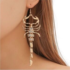 Vintage Style Rhinestone Goldtone Scorpion Dangle Drop Prom Glam Earrings